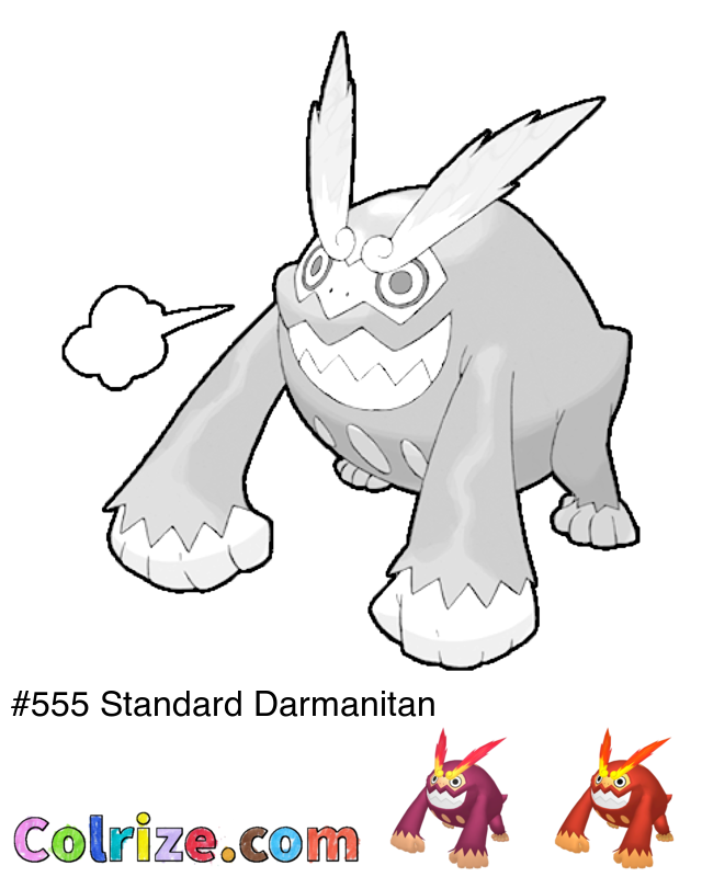 Pokemon Standard Darmanitan coloring page + Shiny Standard Darmanitan coloring page