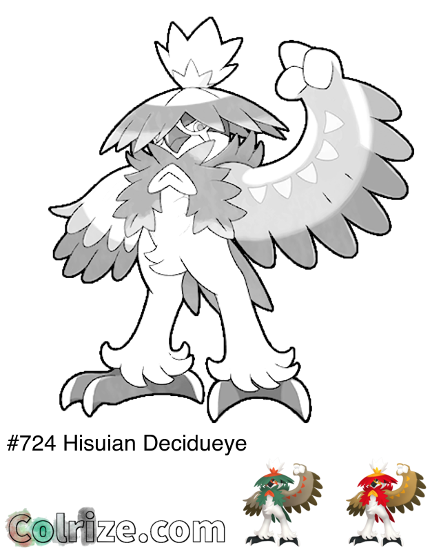 Pokemon Hisuian Decidueye coloring page + Shiny Hisuian Decidueye coloring page