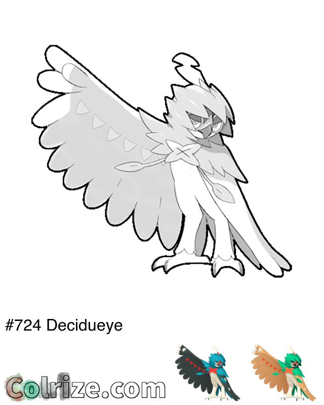 Pokemon Decidueye coloring page + Shiny Decidueye coloring page