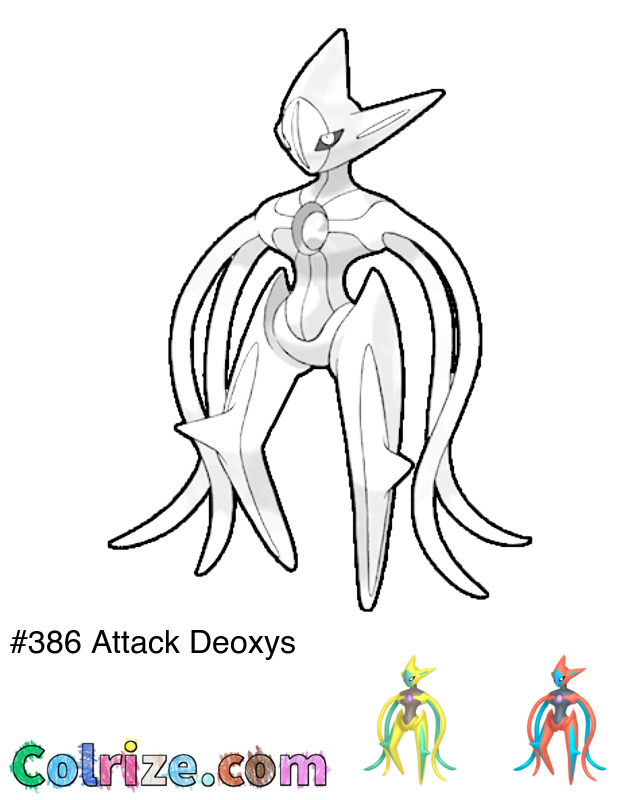 Pokemon Attack Deoxys coloring page + Shiny Attack Deoxys coloring page