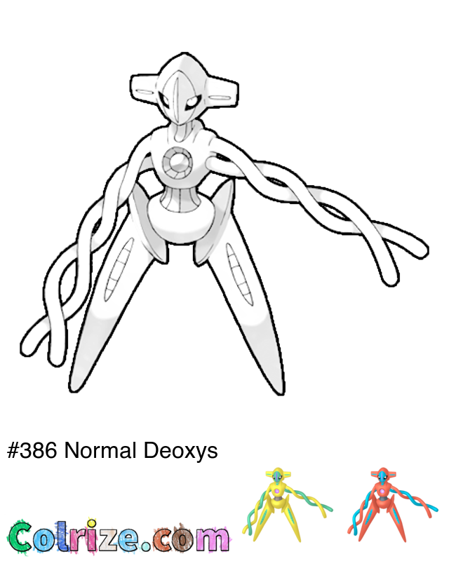 Pokemon Normal Deoxys coloring page + Shiny Normal Deoxys coloring page