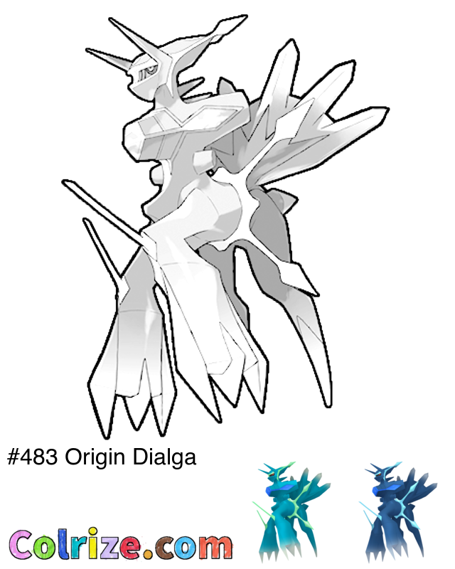 Pokemon Origin Dialga coloring page + Shiny Origin Dialga coloring page