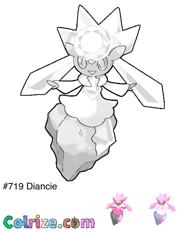 Pokemon Diancie coloring page + Shiny Diancie coloring page