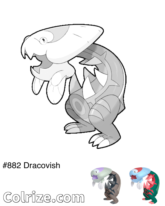 Pokemon Dracovish coloring page + Shiny Dracovish coloring page
