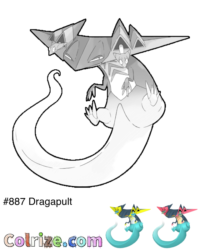 Pokemon Dragapult coloring page + Shiny Dragapult coloring page