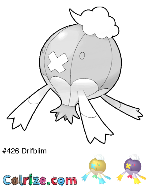 Pokemon Drifblim coloring page + Shiny Drifblim coloring page