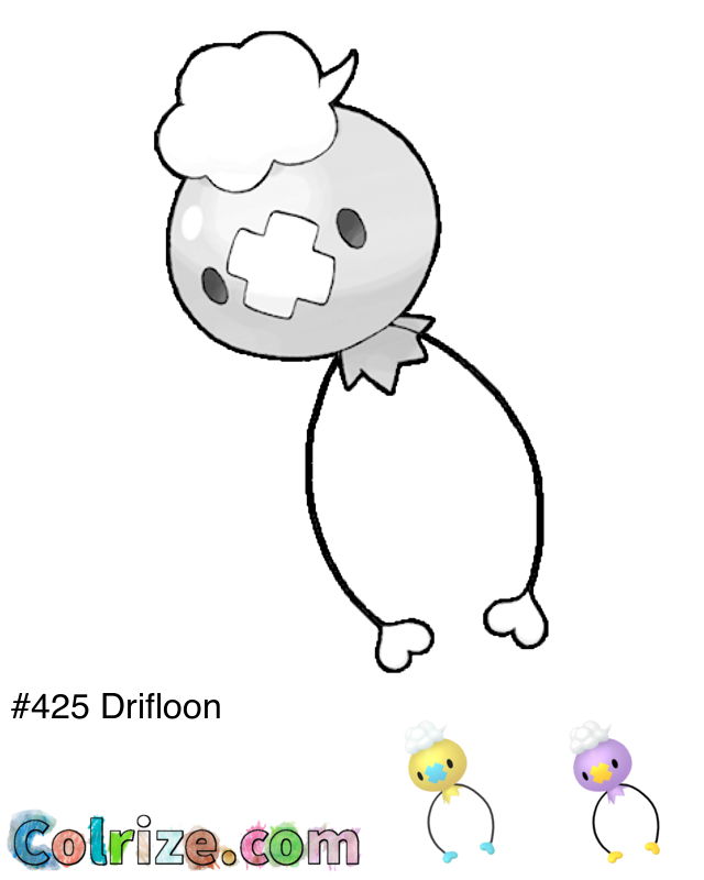 Pokemon Drifloon coloring page + Shiny Drifloon coloring page