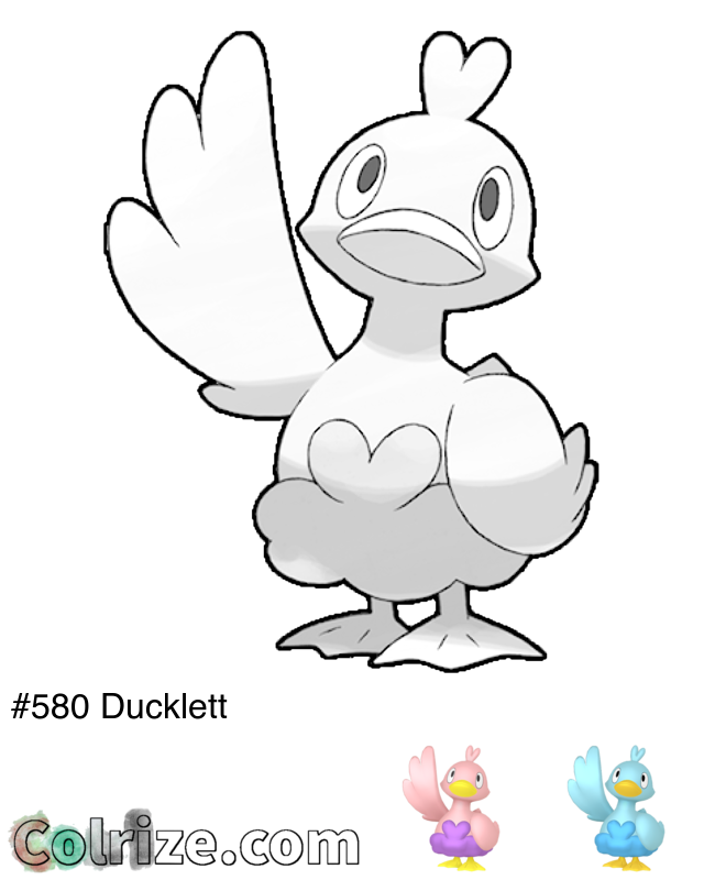 Pokemon Ducklett coloring page + Shiny Ducklett coloring page