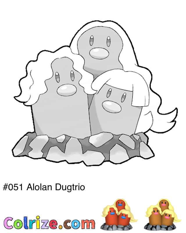 Pokemon Alolan Dugtrio coloring page + Shiny Alolan Dugtrio coloring page