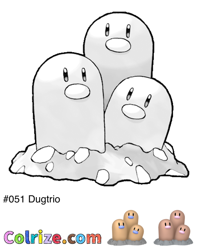 Pokemon Dugtrio coloring page + Shiny Dugtrio coloring page