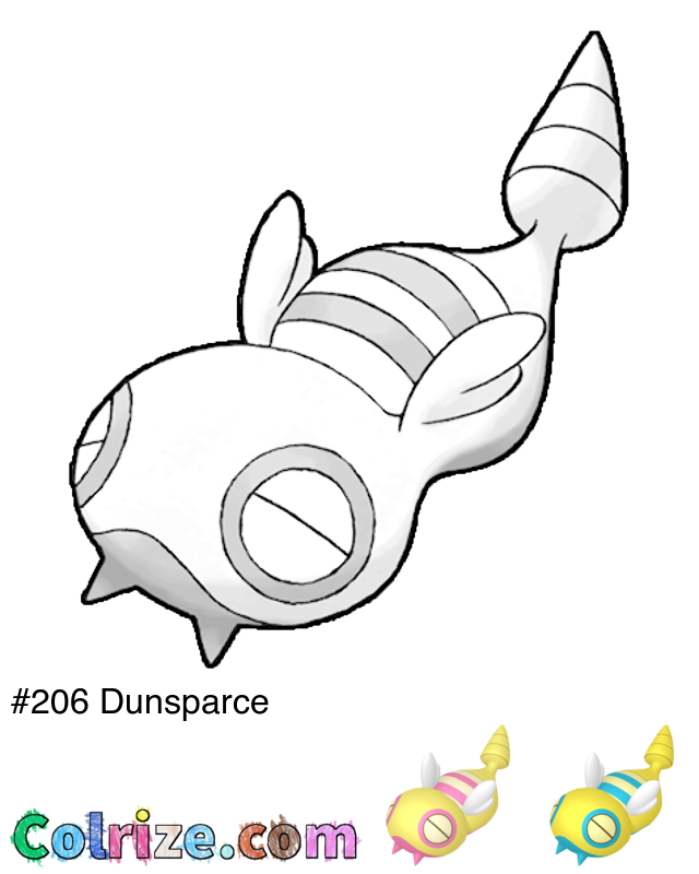 Pokemon Dunsparce coloring page + Shiny Dunsparce coloring page