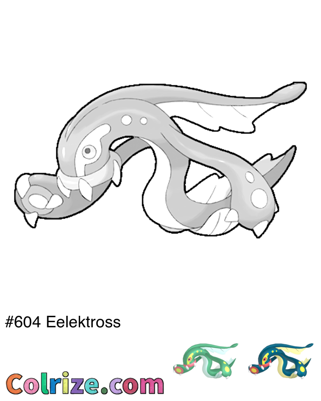 Pokemon Eelektross coloring page + Shiny Eelektross coloring page