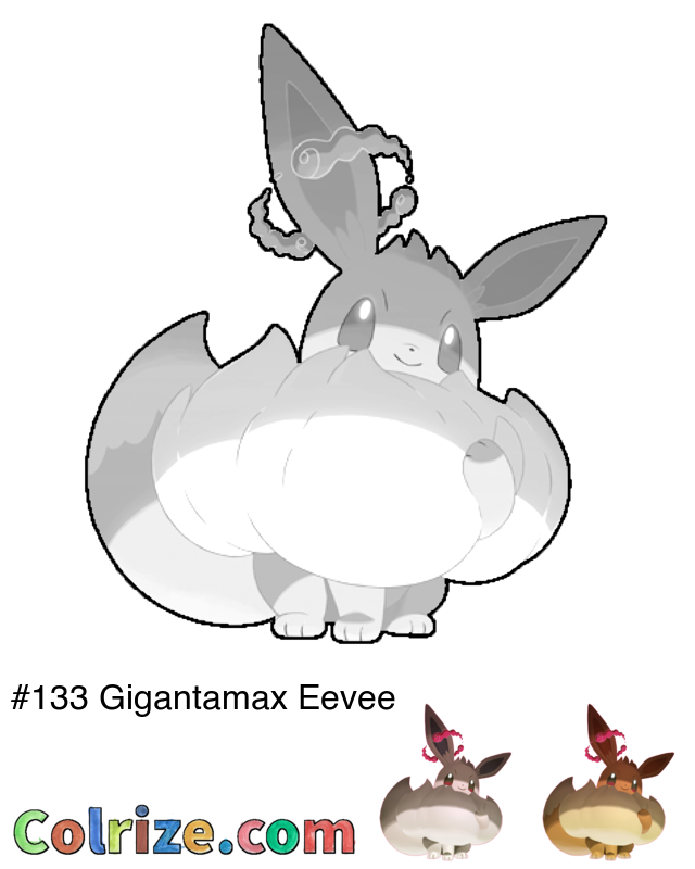 Pokemon Gigantamax Eevee coloring page + Shiny Gigantamax Eevee coloring page