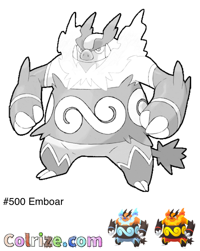 Pokemon Emboar coloring page + Shiny Emboar coloring page