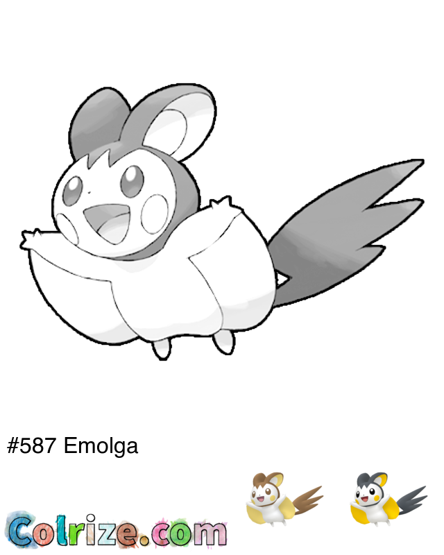 Pokemon Emolga coloring page + Shiny Emolga coloring page