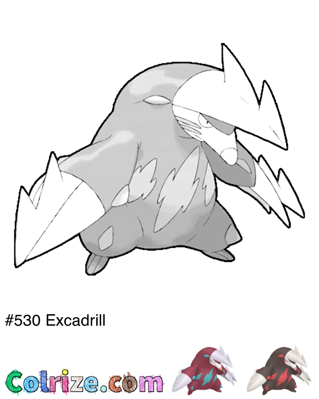 Pokemon Excadrill coloring page + Shiny Excadrill coloring page
