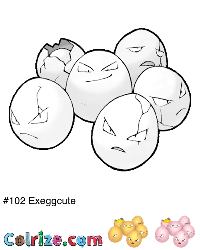 Pokemon Exeggcute coloring page + Shiny Exeggcute coloring page