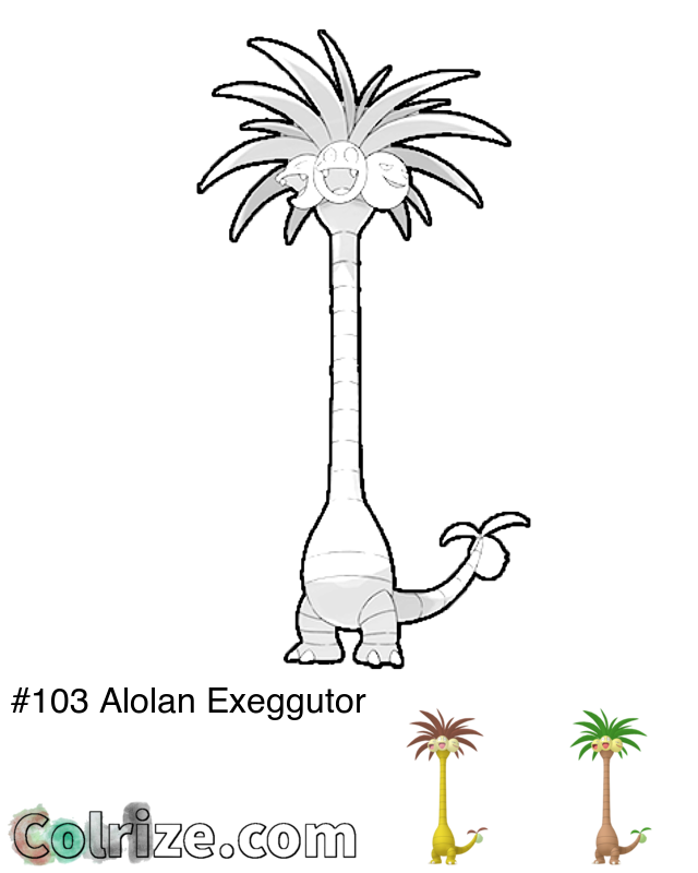 Pokemon Alolan Exeggutor coloring page + Shiny Alolan Exeggutor coloring page