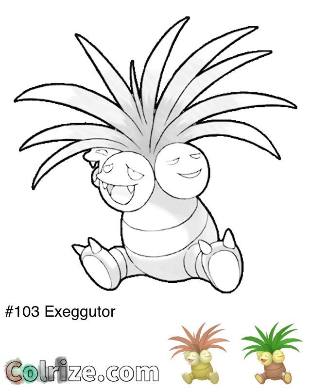 Pokemon Exeggutor coloring page + Shiny Exeggutor coloring page