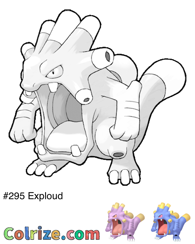 Pokemon Exploud coloring page + Shiny Exploud coloring page