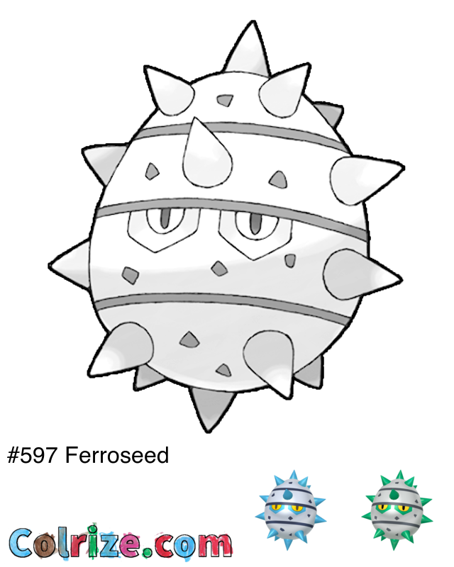 Pokemon Ferroseed coloring page + Shiny Ferroseed coloring page