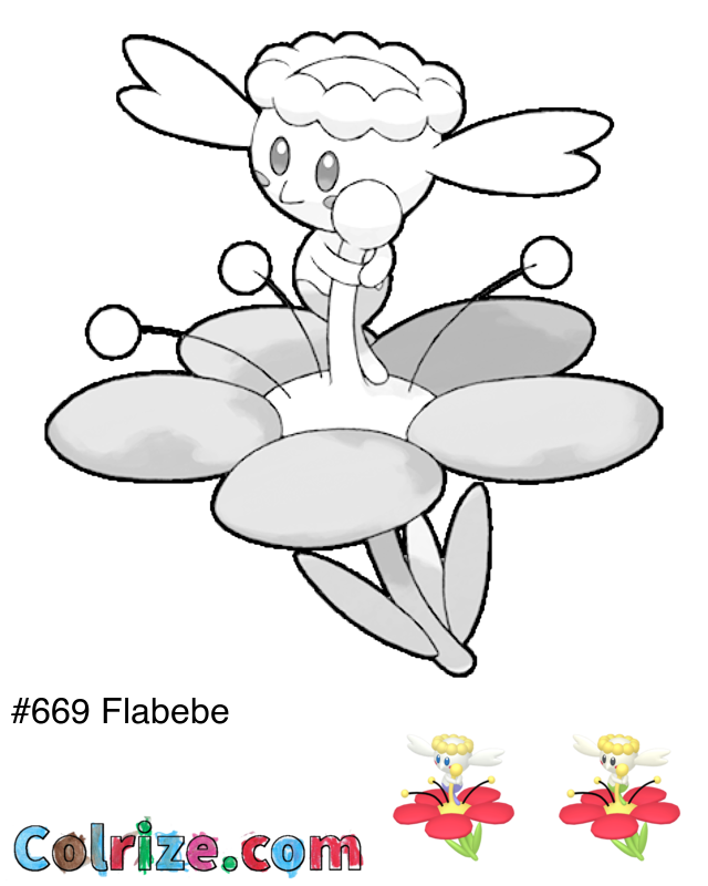 Pokemon Flabebe coloring page + Shiny Flabebe coloring page
