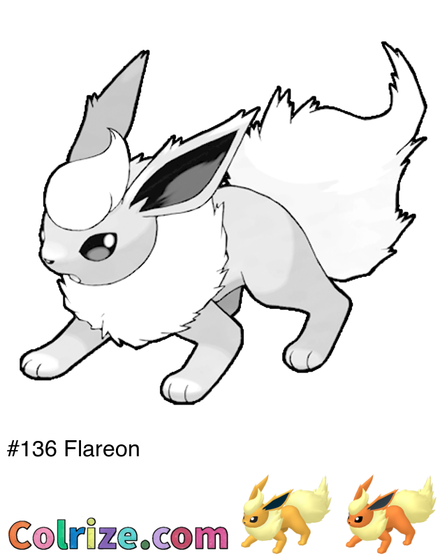 Pokemon Flareon coloring page + Shiny Flareon coloring page