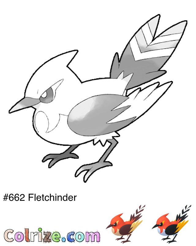 Pokemon Fletchinder coloring page + Shiny Fletchinder coloring page