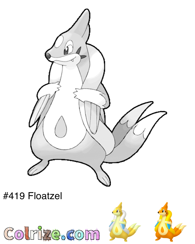 Pokemon Floatzel coloring page + Shiny Floatzel coloring page