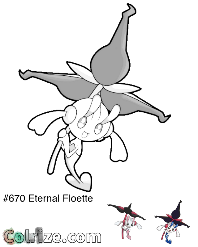 Pokemon Eternal Floette coloring page + Shiny Eternal Floette coloring page