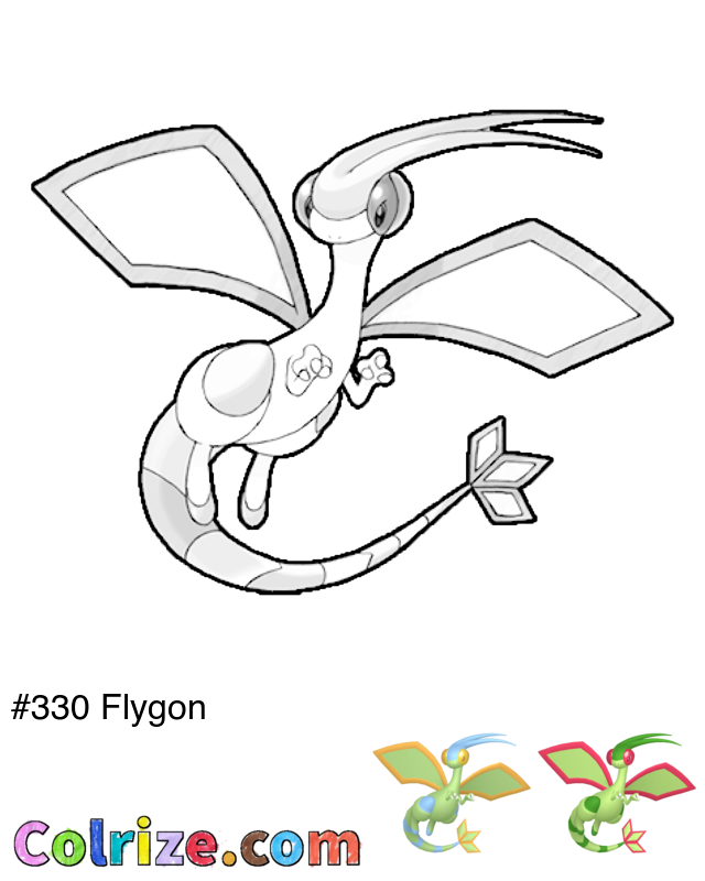 Pokemon Flygon coloring page + Shiny Flygon coloring page