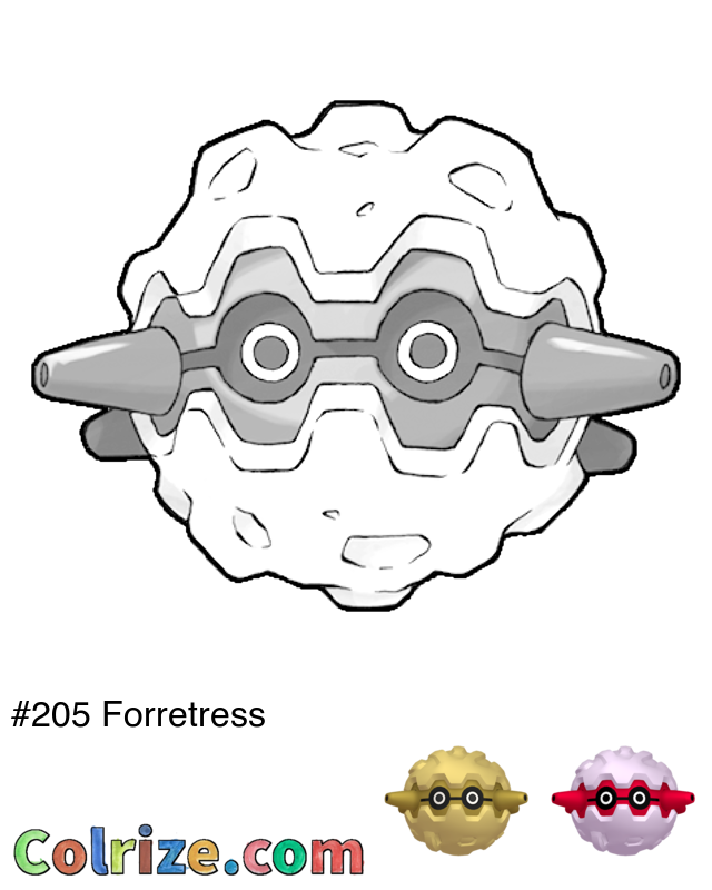 Pokemon Forretress coloring page + Shiny Forretress coloring page