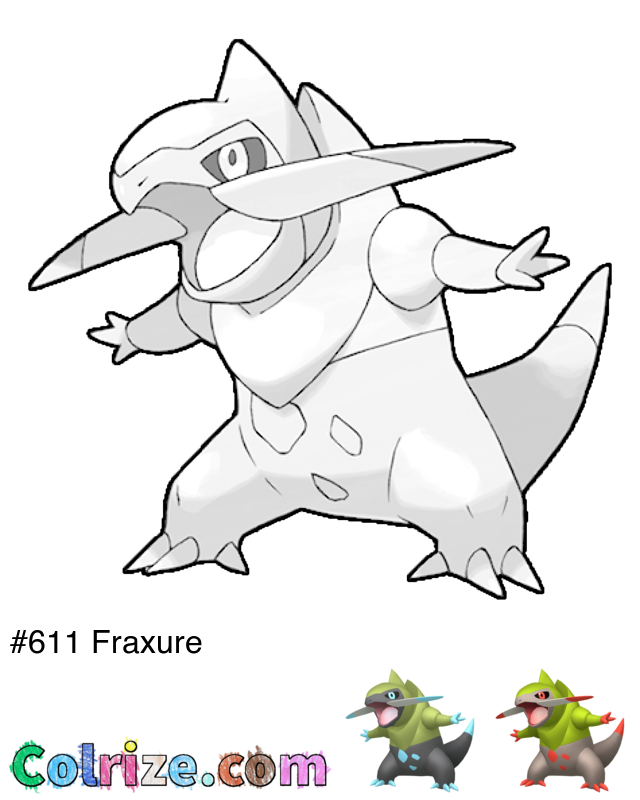Pokemon Fraxure coloring page + Shiny Fraxure coloring page