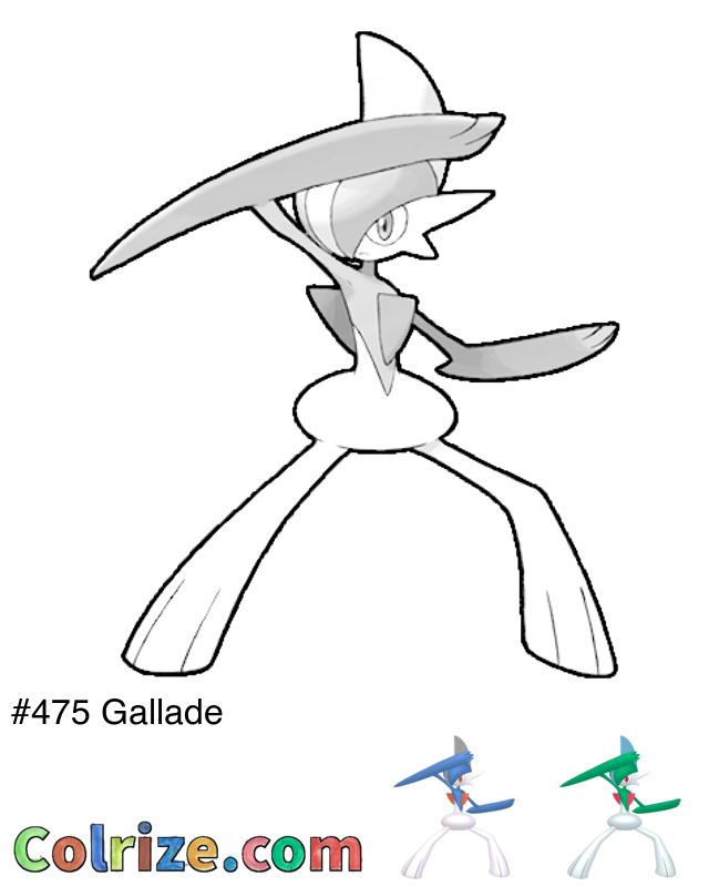 Pokemon Gallade coloring page + Shiny Gallade coloring page