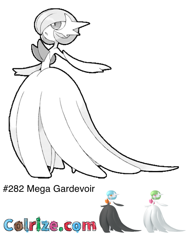 Pokemon Mega Gardevoir coloring page + Shiny Mega Gardevoir coloring page