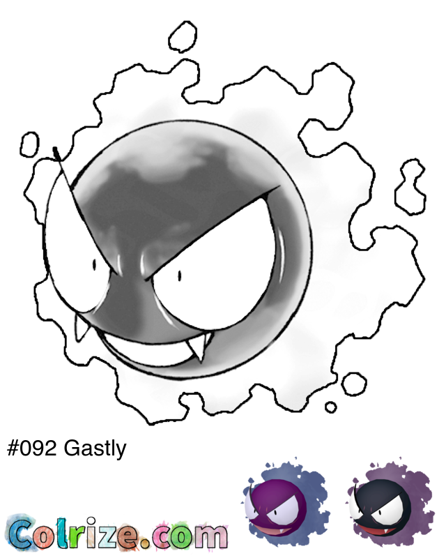 Pokemon Gastly coloring page + Shiny Gastly coloring page
