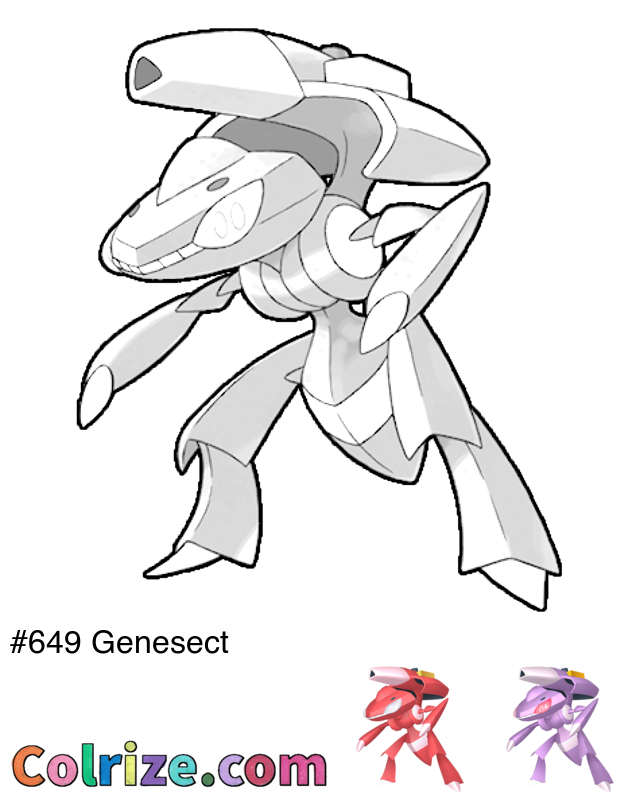 Pokemon Genesect coloring page + Shiny Genesect coloring page