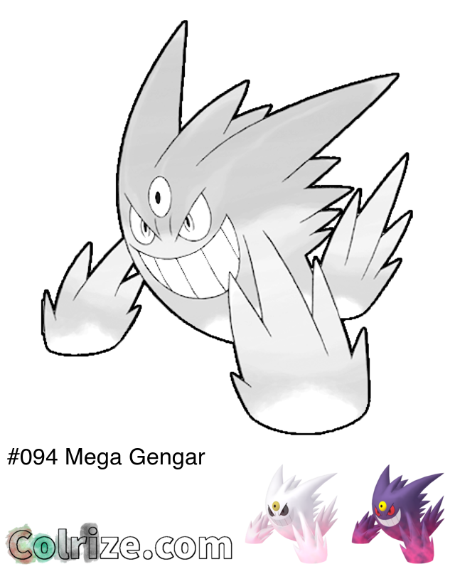 Pokemon Mega Gengar coloring page + Shiny Mega Gengar coloring page