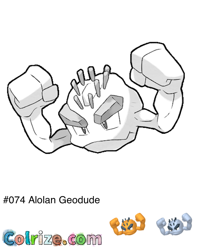 Pokemon Alolan Geodude coloring page + Shiny Alolan Geodude coloring page