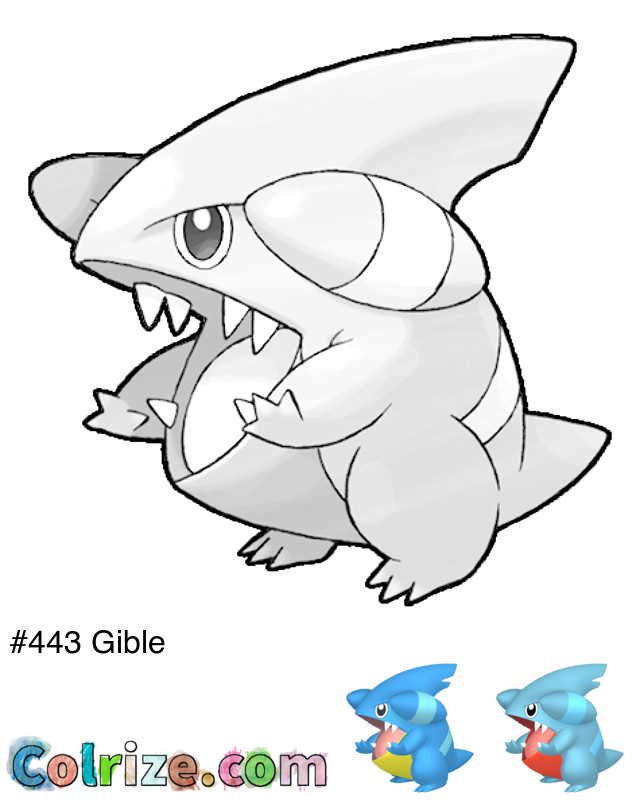Pokemon Gible coloring page + Shiny Gible coloring page