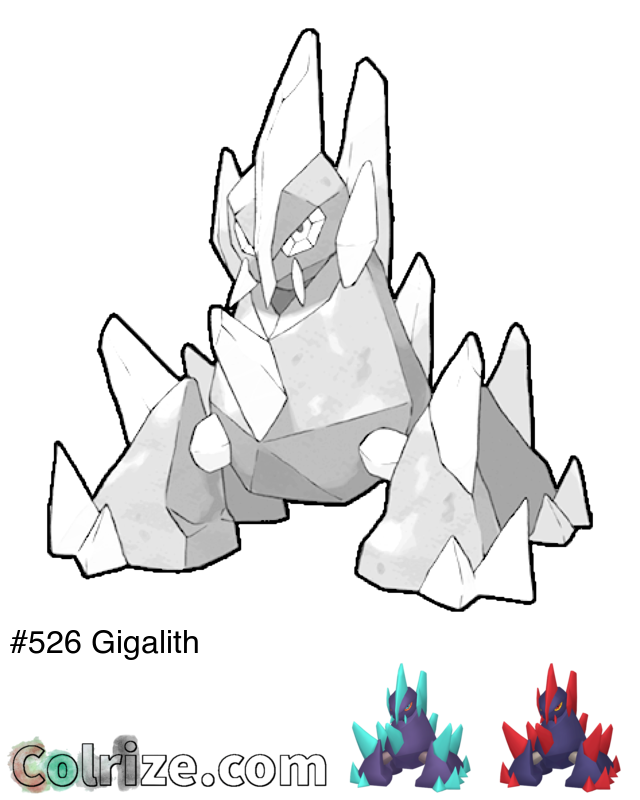 Pokemon Gigalith coloring page + Shiny Gigalith coloring page