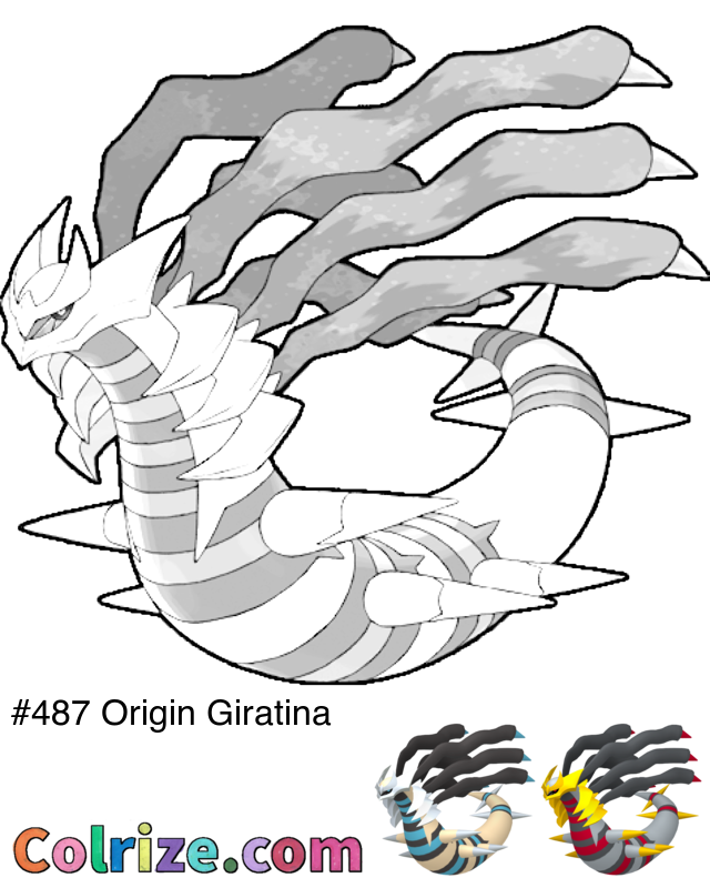 Pokemon Origin Giratina coloring page + Shiny Origin Giratina coloring page