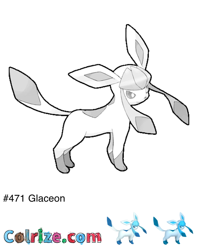 Pokemon Glaceon coloring page + Shiny Glaceon coloring page