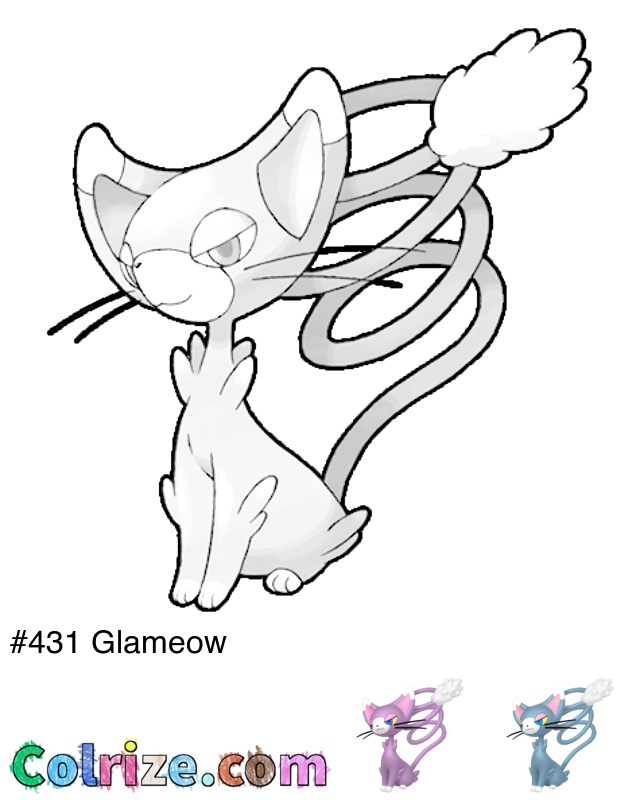 Pokemon Glameow coloring page + Shiny Glameow coloring page