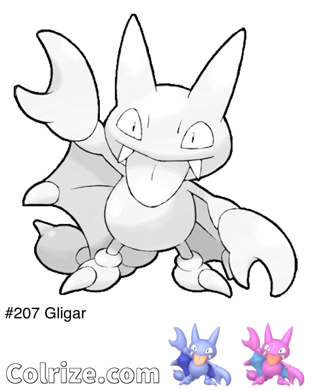 Pokemon Gligar coloring page + Shiny Gligar coloring page