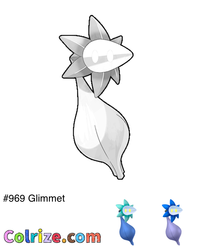 Pokemon Glimmet coloring page + Shiny Glimmet coloring page