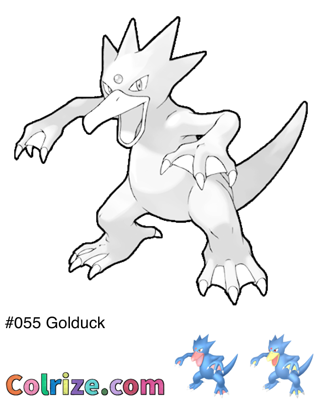 Pokemon Golduck coloring page + Shiny Golduck coloring page
