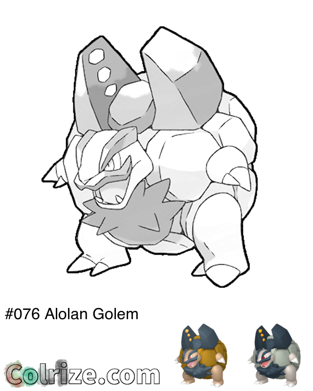 Pokemon Alolan Golem coloring page + Shiny Alolan Golem coloring page