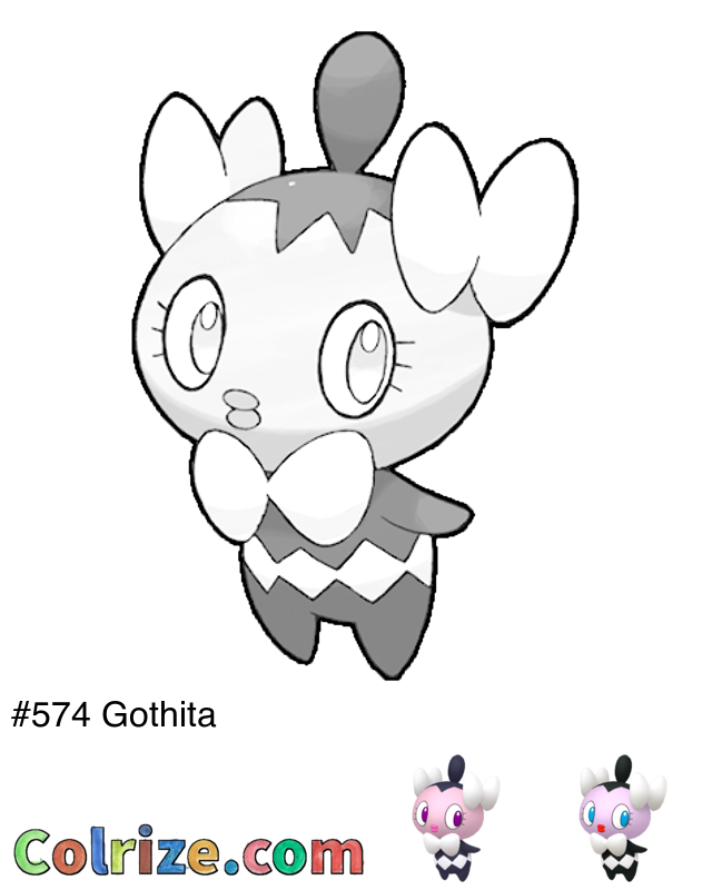 Pokemon Gothita coloring page + Shiny Gothita coloring page