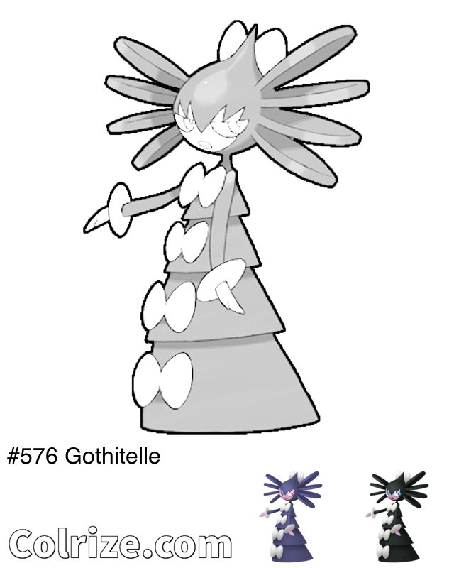 Pokemon Gothitelle coloring page + Shiny Gothitelle coloring page